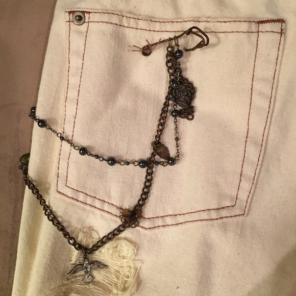 Free People Distressed Off-White Jeans - Picture 7 of 9